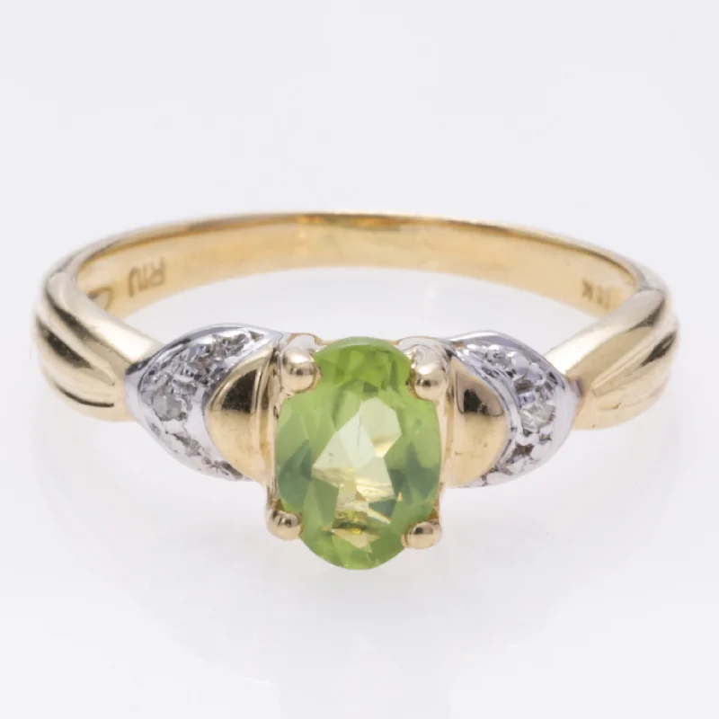 rose gold rings for women -14K Yellow Gold Peridot and Diamond Ring | 0.68ct, 0.01ctw | SZ 6.5