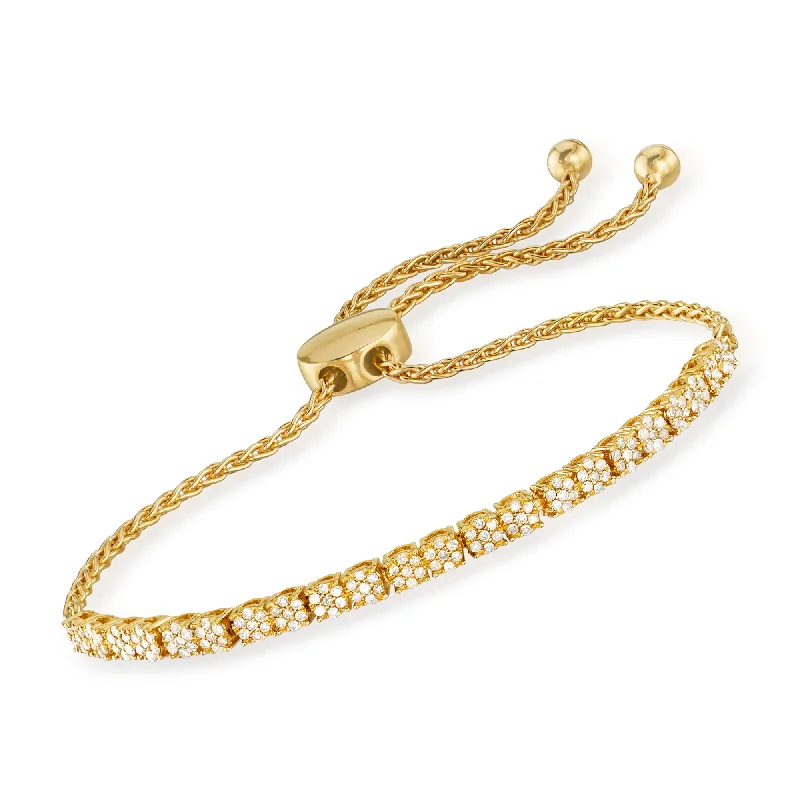 customizable bangles for women -Ross-Simons Diamond Cluster Bolo Bracelet in 18kt Gold Over Sterling