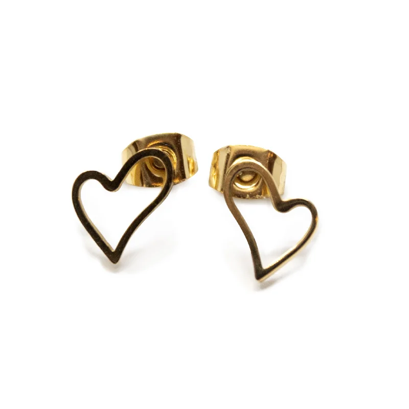 vintage earrings for women -vintage earrings for women -Stainless Steel Open Heart Stud Earrings Gold Plated