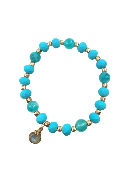 silver bracelets for women -Gold and Blue Amazonite Bracelet with Labradorite