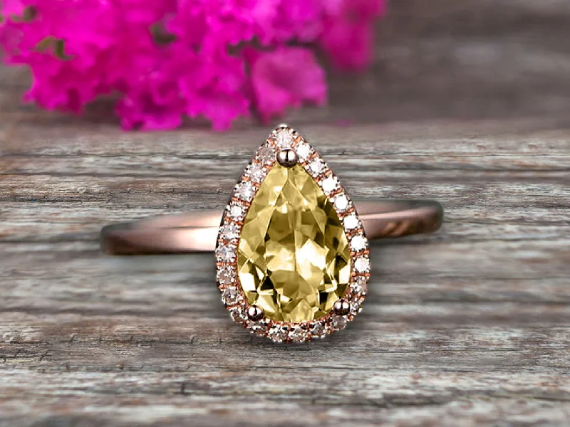 women’s stacked engagement rings -women’s stacked engagement rings -1.25 Carat Halo Pear Shape Champagne Diamond Moissanite Engagement Ring Handmade Solid 10k Rose Gold Ring Solitaire Stacking Band Anniversary Ring