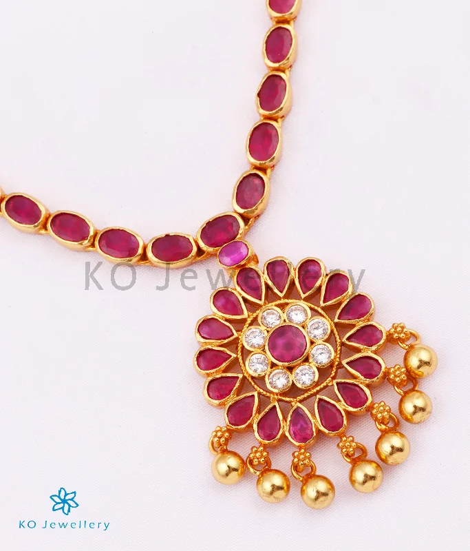 luxury necklaces for women -unique necklaces for women -The Abhishi Silver Kempu Necklace (Red)