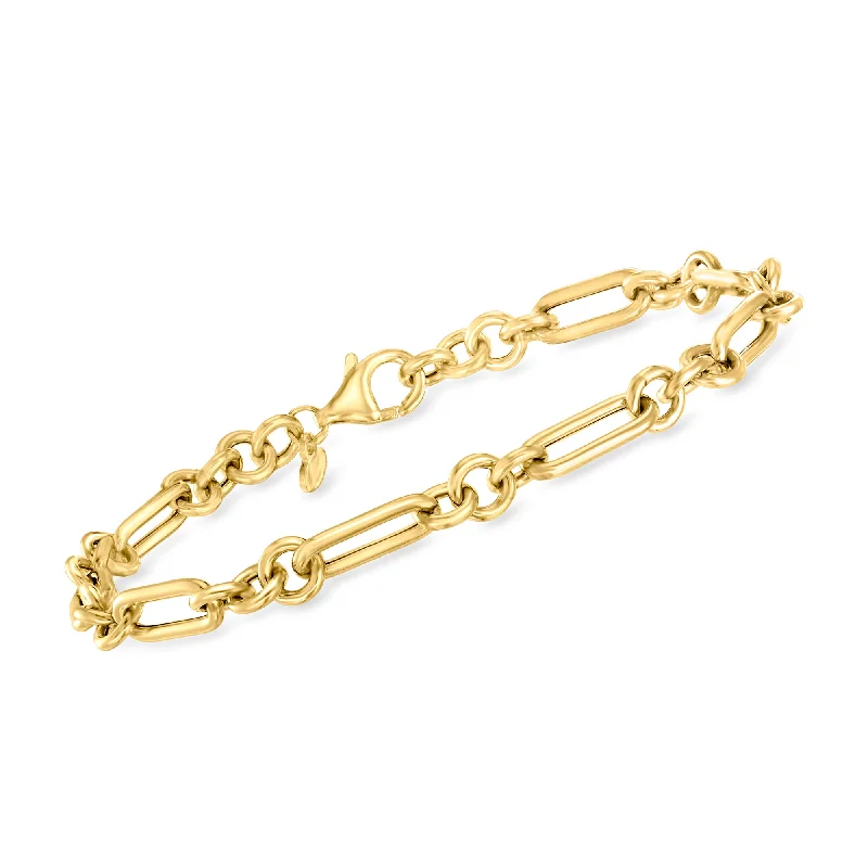 women’s bangle bracelets for parties -Ross-Simons Italian 18kt Yellow Gold Cable-Link and Paper Clip Link Bracelet