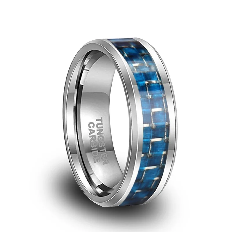 stunning engagement rings for women -stunning engagement rings for women -Blue Carbon Fiber Tungsten Engagement Rings Comfort Fit