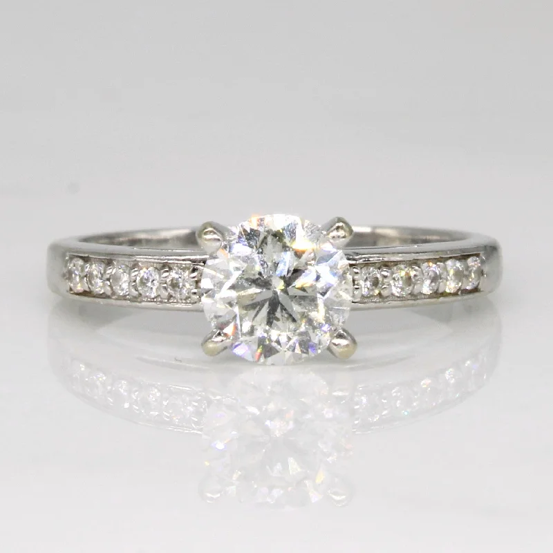 classic engagement rings -Solitaire Diamond with Accent Stones 14k Ring | 0.9 ctw, 0.1ctw | SZ 5.75