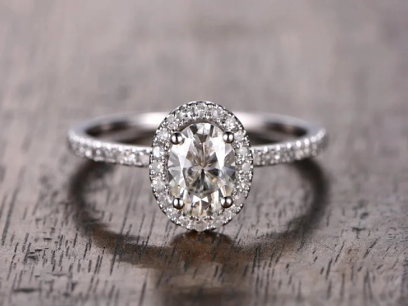 bold engagement rings -bold engagement rings -Oval Cut 1.25 Carat Halo Moissanite Diamond Engagement Ring in 10k White Gold