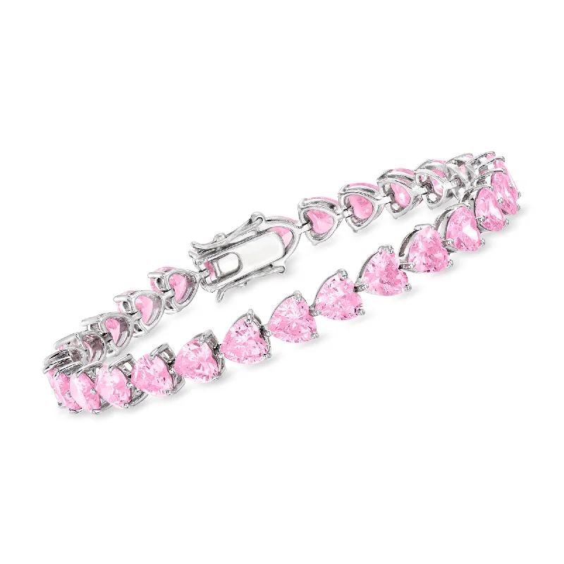 custom bangles with initials -Ross-Simons Heart-Shaped Simulated Pink Sapphire Tennis Bracelet in Sterling Silver