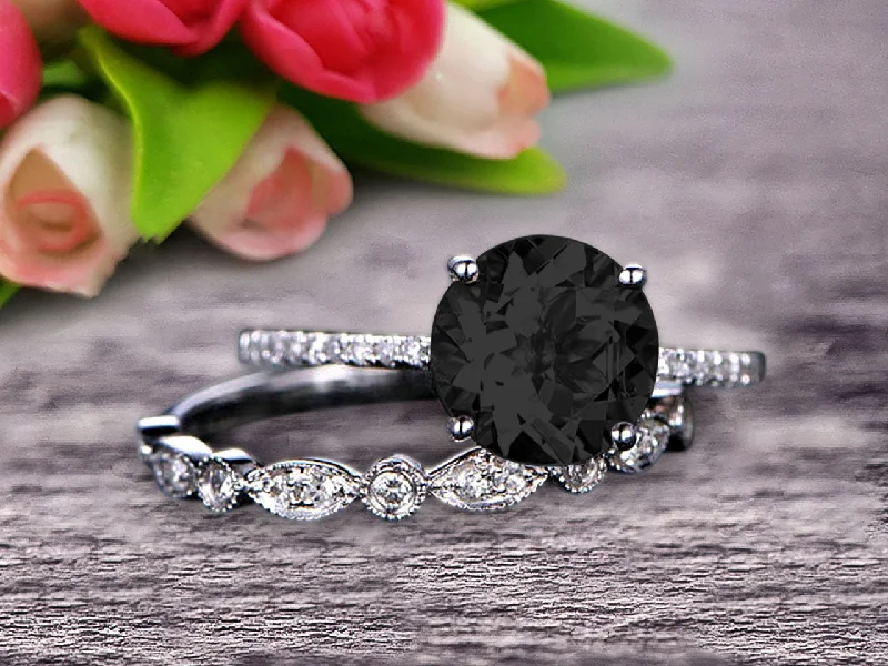 engagement rings with black diamonds -engagement rings with black diamonds -Glaring Staggering Ring 1.50 Carat Black Diamond Moissanite Engagement Ring Solid 10k Rose Gold Round Cut Gemstone Promise Ring Bridal Ring Set