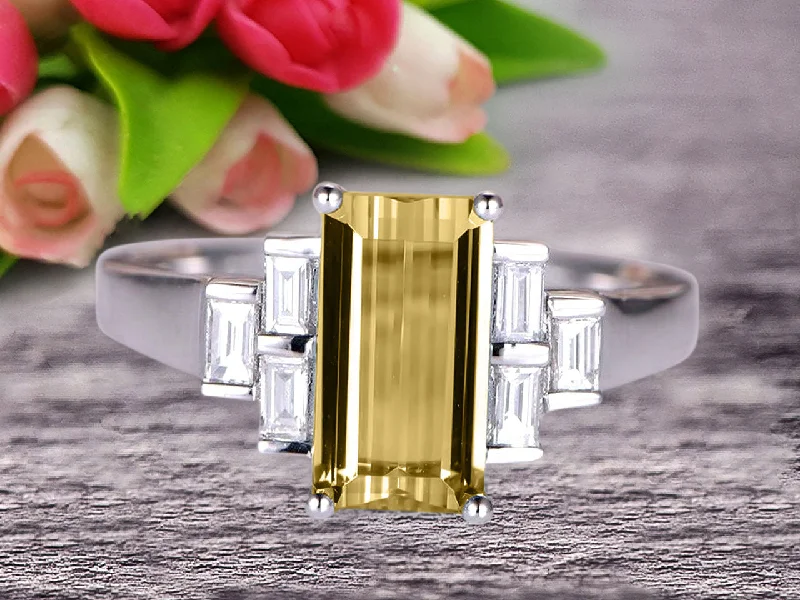 affordable engagement rings -affordable engagement rings -Emerald Cut 1.25 Carat Champagne Diamond Moissanite Engagement Ring Anniversary Gift in 10k White Gold