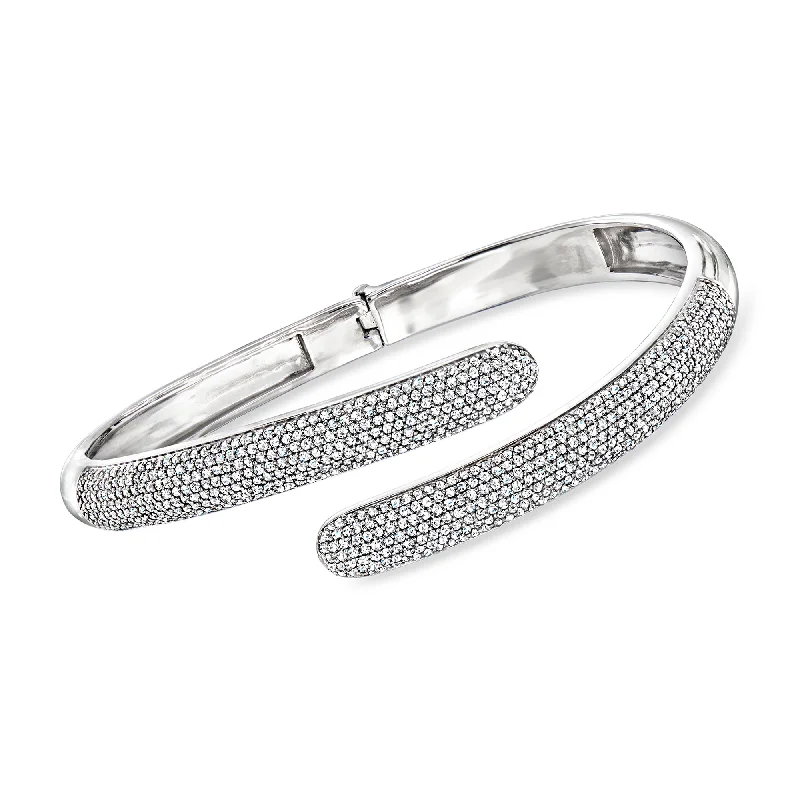 chunky bangles for women -Ross-Simons Pave Diamond Bypass Cuff Bracelet in Sterling Silver