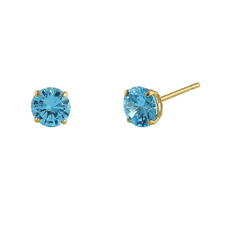 trendy statement earrings for women -trendy statement earrings for women -.92 ct Solid 14K Yellow Gold 5mm Round Cut Blue Topaz CZ Earrings