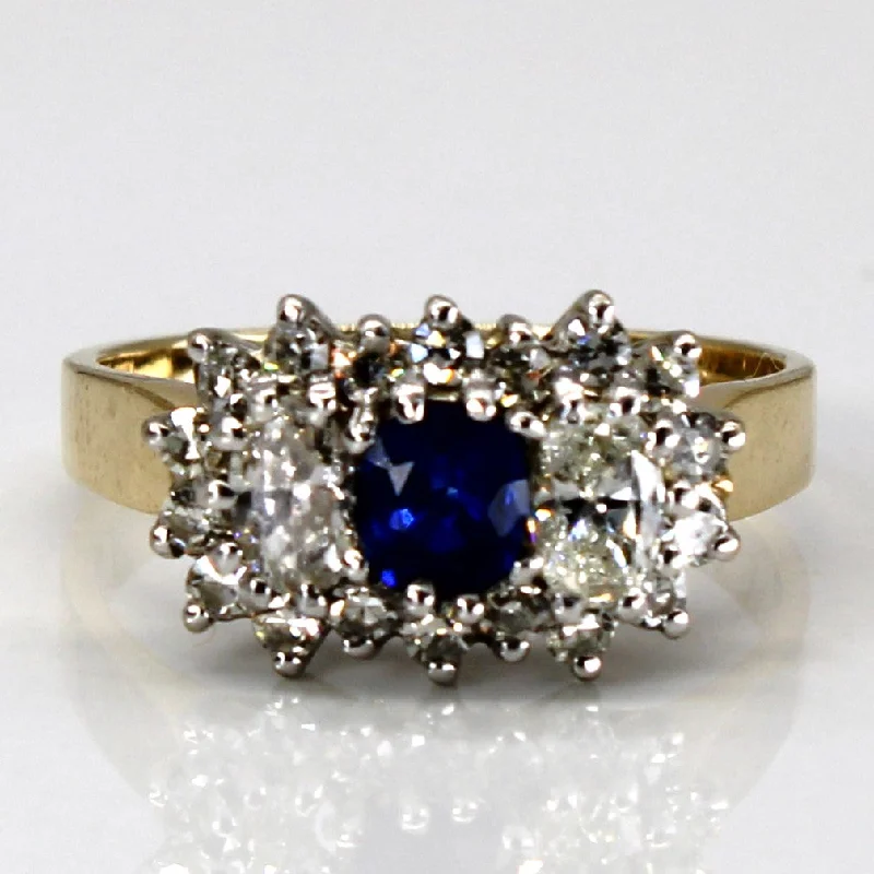 chic promise rings for women -Sapphire and Diamond Cluster 14k Ring | 0.5 ctw, 0.33ctw, 0.45ctw | SZ 6.5 |