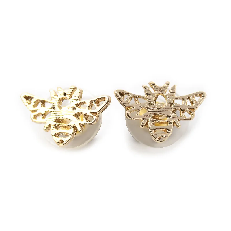 vintage stud earrings -cubic zirconia earrings for women -Gold Tone Bee Stud Earrings