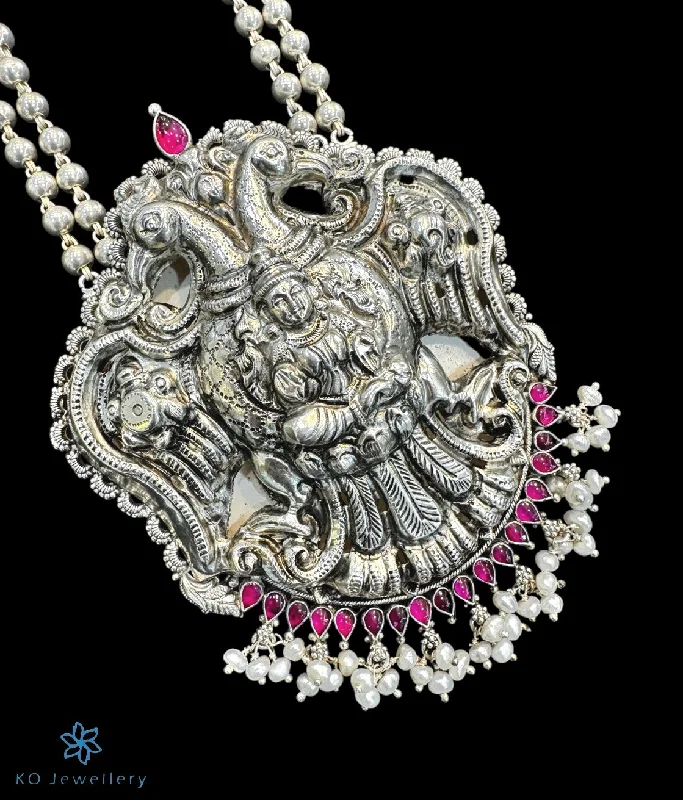 layered chain necklaces for women -fine jewelry necklaces for women -The Adhya Silver Gandaberunda Necklace