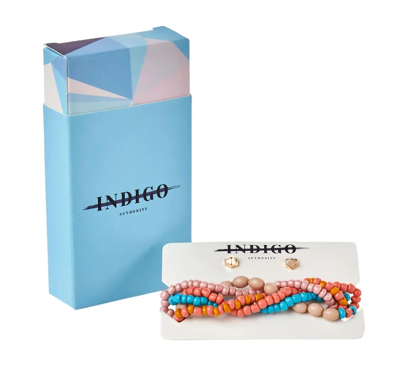 women’s bracelet with charms -Beaded Bracelet + Earring Set In Multi