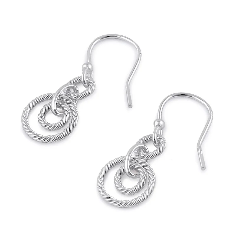 romantic earrings for women -delicate earrings for women -Sterling Silver Dangling Circular Rope Earrings