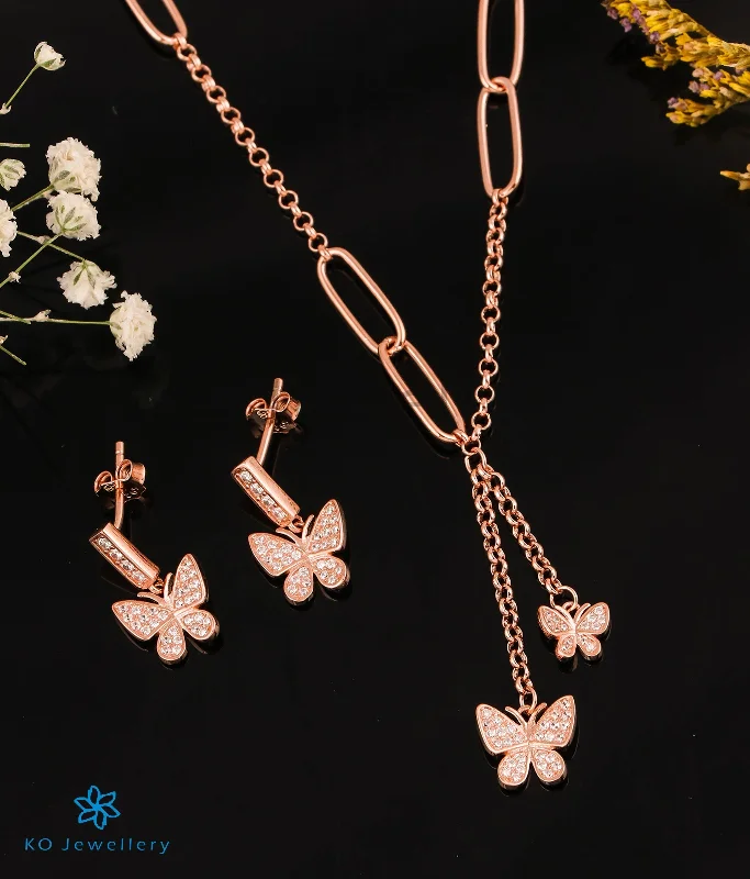 charm pendant necklaces for women -symbolic charm necklaces for women -The Shining Butterflies Silver Rose-gold Necklace & Earrings