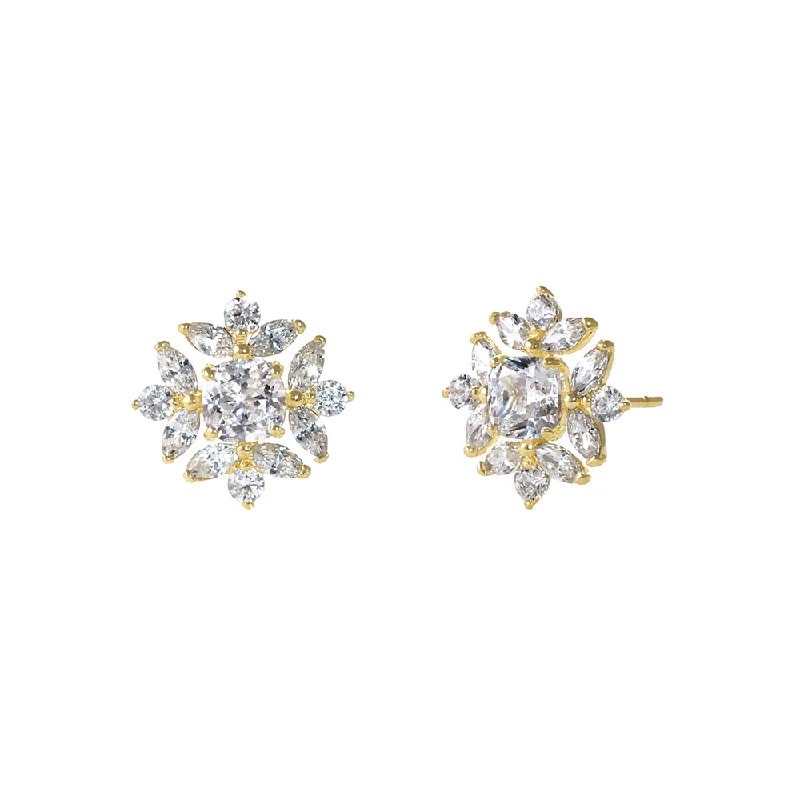 women’s birthstone earrings -stud and hoop earrings for women -Solid 14K Gold Dazzling Snowflake CZ Earrings