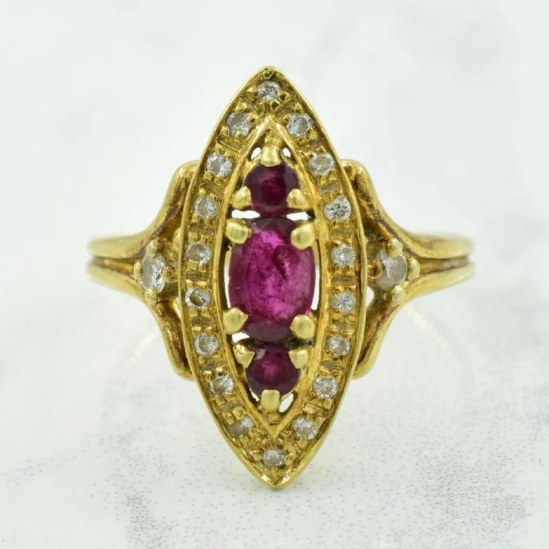 stylish rings for women -Ruby & Diamond Marquise Cocktail Ring | 0.70ctw, 0.20ctw | SZ 8.25 |