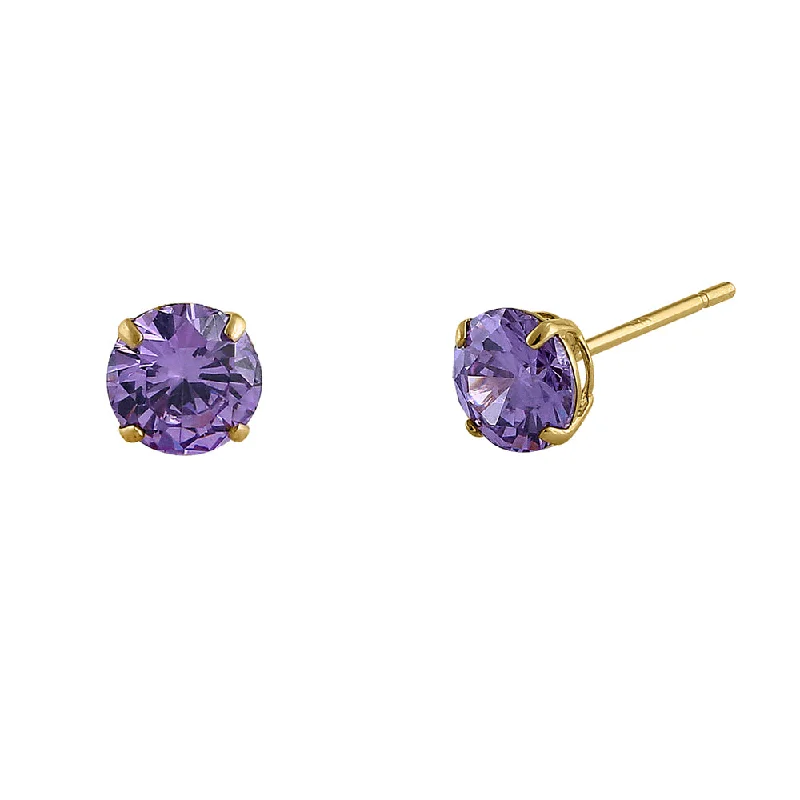 minimalist gold earrings -minimalist gold earrings -.92 ct Solid 14K Yellow Gold 5mm Round Cut Amethyst CZ Earrings