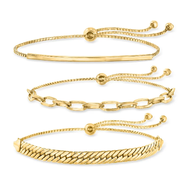 chic bangles for women -Ross-Simons 18kt Gold Over Sterling Jewelry Set: 3 Bolo Bracelets