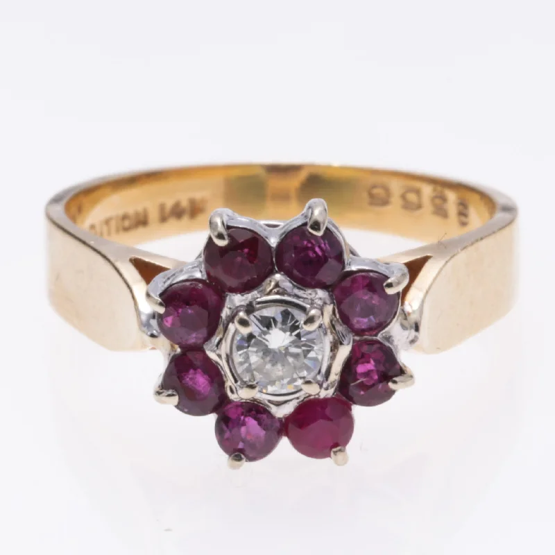 women’s wedding bands -14K Yellow Gold Pyrope Garnet and Diamond Ring | 0.76ctw, 0.16ctw | SZ 7.25