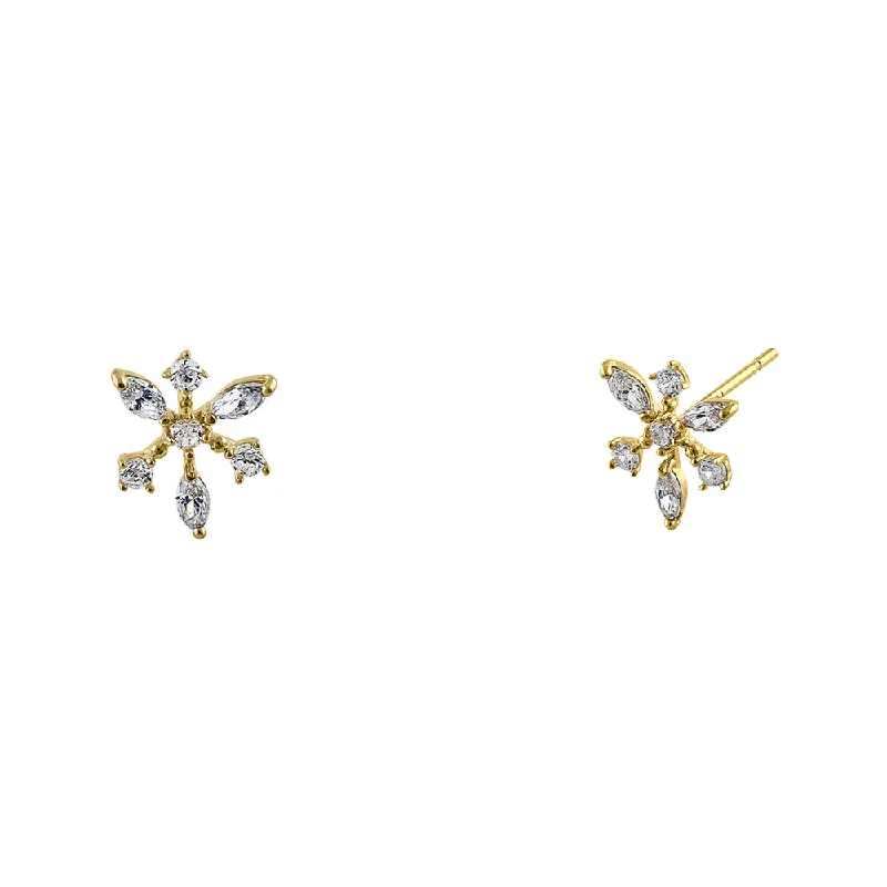 women’s ear cuff earrings -women’s ear cuff earrings -Solid 14K Yellow Gold Dawn Star CZ Earrings