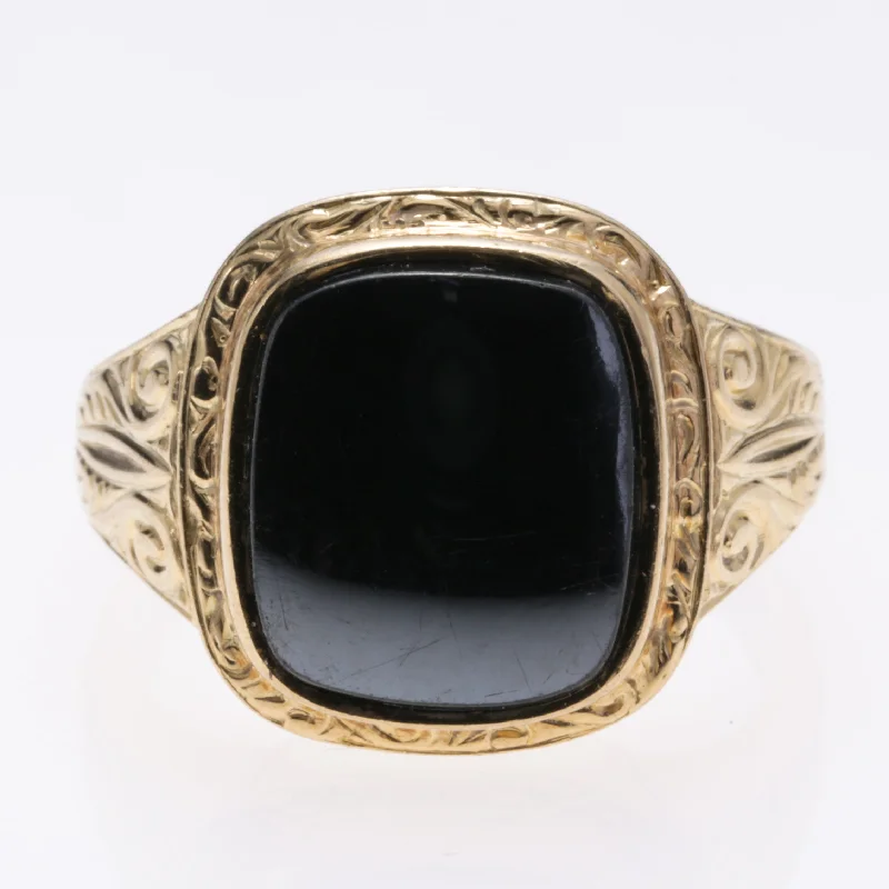 men’s and women’s matching rings -14K Yellow Gold Hematite Ring | 6.13ct | SZ 8