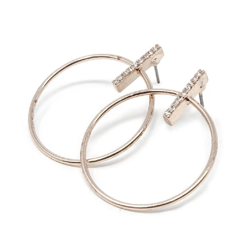 fashionable drop earrings -fashionable drop earrings -Hoop Stud Earrings with Pave Bar Rose Gold Plated