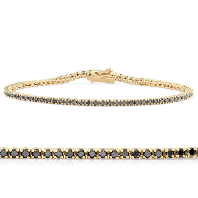 unique bangles for women -1 3/4 Ct TW Black Diamond Tennis Bracelet 14k Yellow Gold 7"