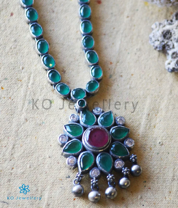 long necklaces for women -long necklaces for women -The Abhijita Silver green Necklace (Oxidised)