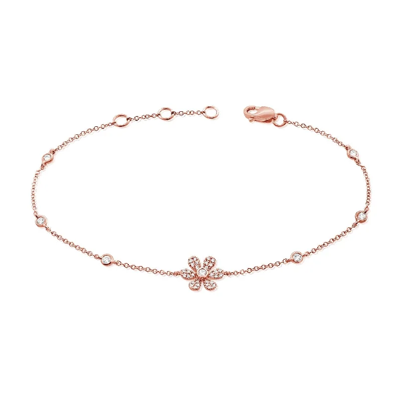 stackable silver bangles -14k Gold & Diamond Flower Bracelet