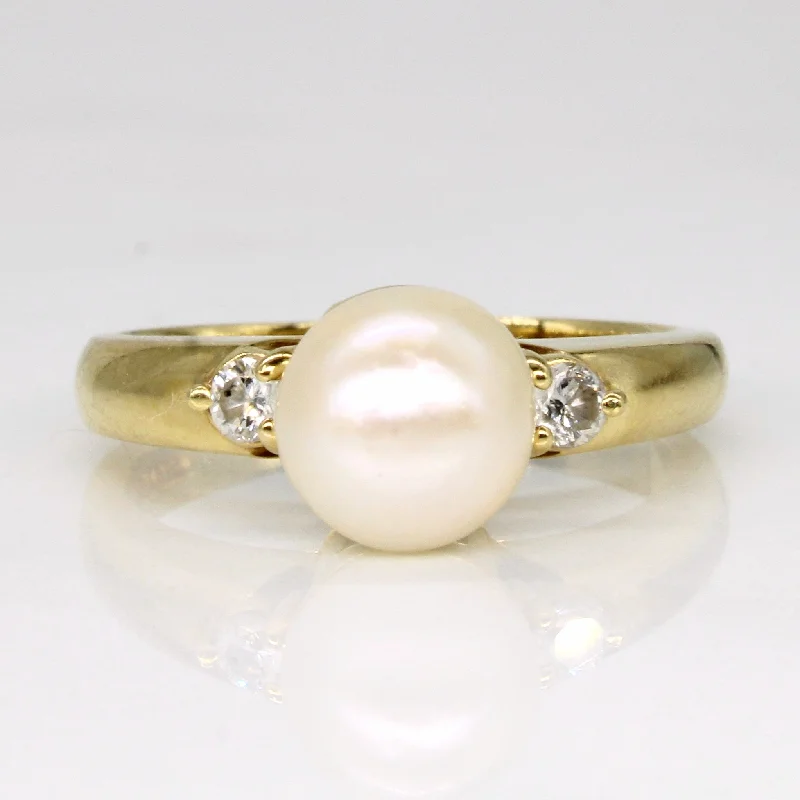 women’s gemstone promise rings -Pearl & Diamond Cocktail Ring | 0.10ctw | SZ 6.25 |