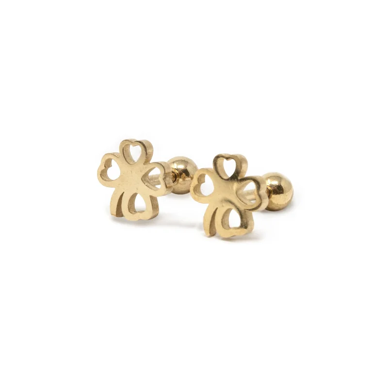 timeless earrings for women -timeless earrings for women -Stainless Steel Baby Stud Earrings Shamrock Gold Plated