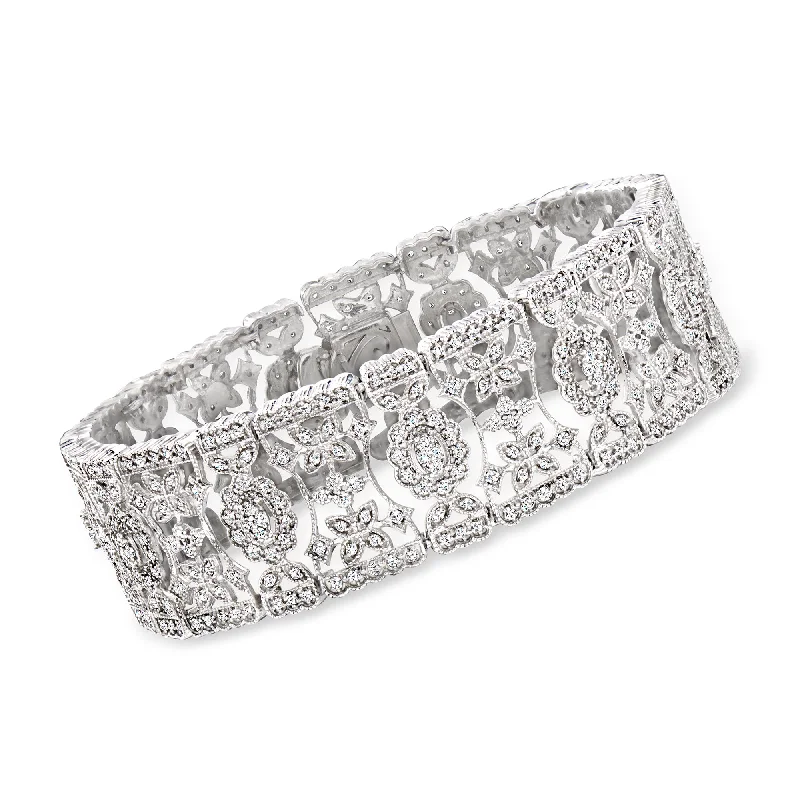 stylish stacking bracelets -Ross-Simons Diamond Floral Bracelet in Sterling Silver