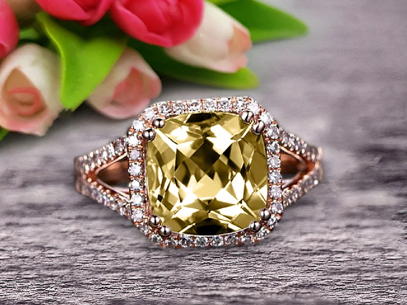 unique engagement rings for women -unique engagement rings for women -Cushion Cut Shank Promise Ring 1.50 Carat Champagne Diamond Moissanite Engagement Ring Anniversary Gift On 10k Rose Gold Art Deco Halo Design