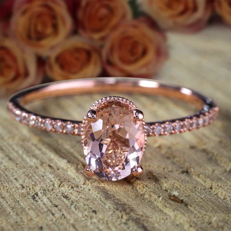 elegant engagement rings -elegant engagement rings -1.25 Carat Oval Cut Morganite Engagement Ring With Moissanite Diamonds on 10k Rose Gold Cheap Sale