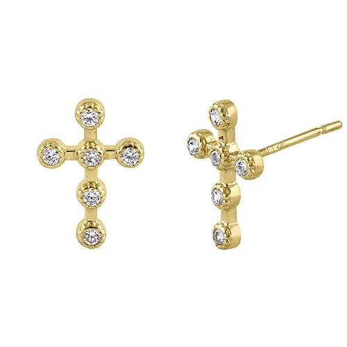 classic dangly earrings for women -classic dangly earrings for women -Solid 14K Gold Bead Cross Diamond Earrings