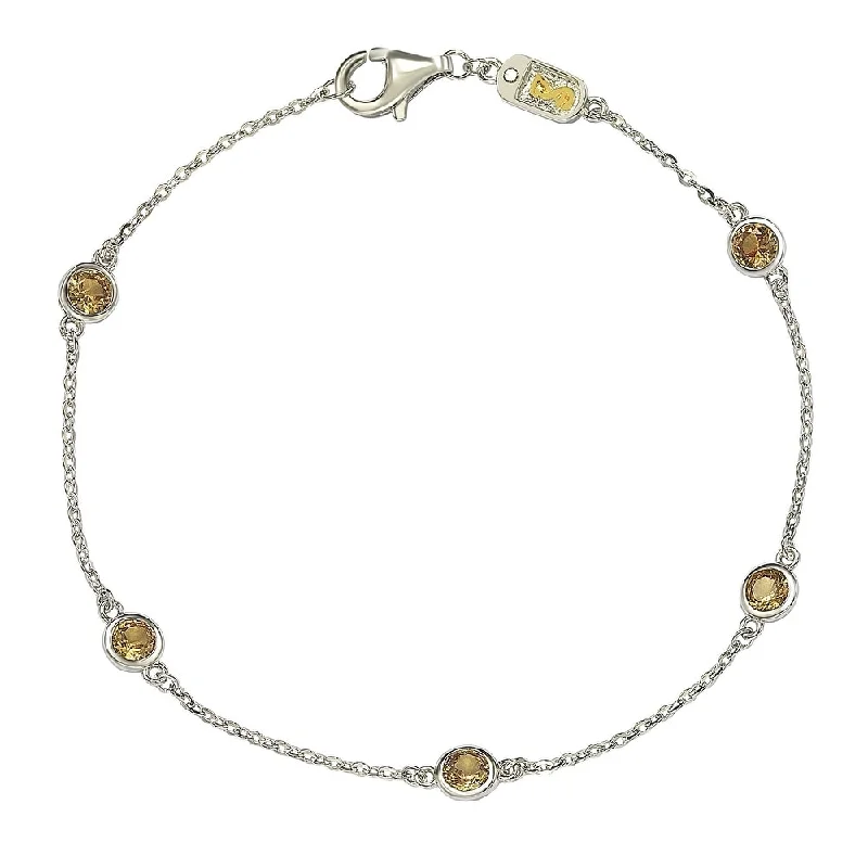 adjustable bangles for women -Suzy Levian Yellow Sapphire 1 cttw Sterling Silver Station Bracelet