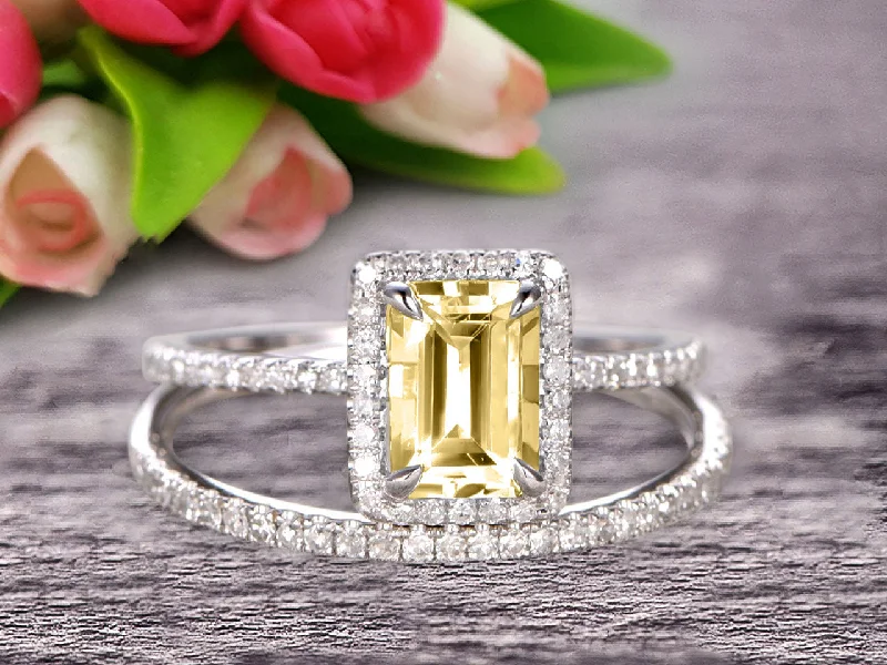 custom-made engagement rings for women -custom-made engagement rings for women -1.75 Carat Emerald Cut Wedding Set Champagne Diamond Moissanite Engagement Ring With Matching Band On 10k White Gold