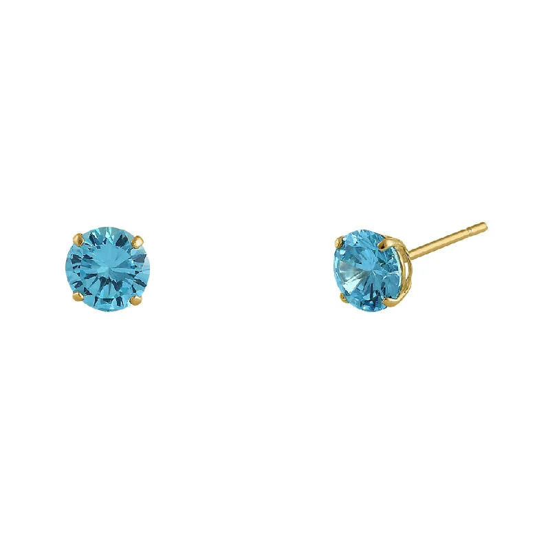 gold earrings for women -silver earrings for women -.5 ct Solid 14K Yellow Gold 4mm Round Cut Blue Topaz CZ Earrings