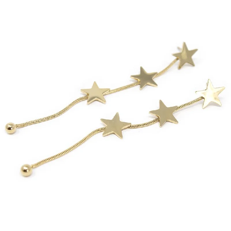 trendy earrings for women -fashion earrings for women -Stainless Steel Stars Post Drop Earrings Gold Plated