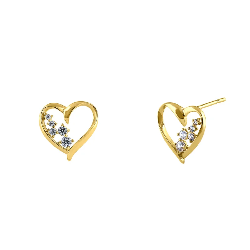 women’s sterling silver earrings -intricate earrings for women -Solid 14K Yellow Gold Sparkling Heart CZ Earrings