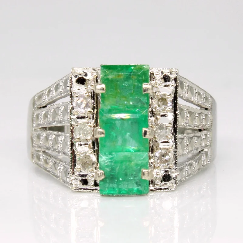 high-end engagement rings -Emerald & Diamond Cocktail Ring | 1.05ctw, 0.12ctw | SZ 7.75 |