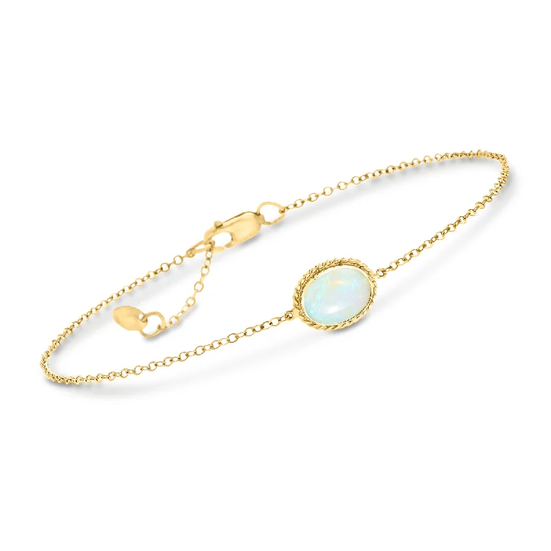 vintage style bracelets -Ross-Simons Oval Opal Roped Frame Bracelet in 14kt Yellow Gold