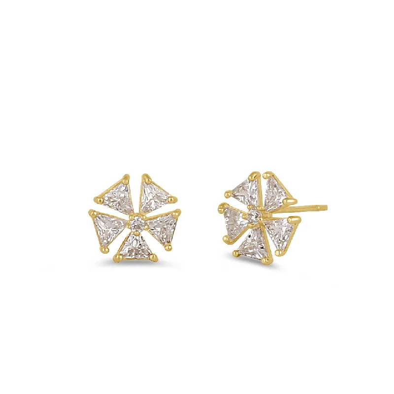 long earrings for women -bridal earrings for women -Solid 14K Gold Triangular Flower CZ Earrings