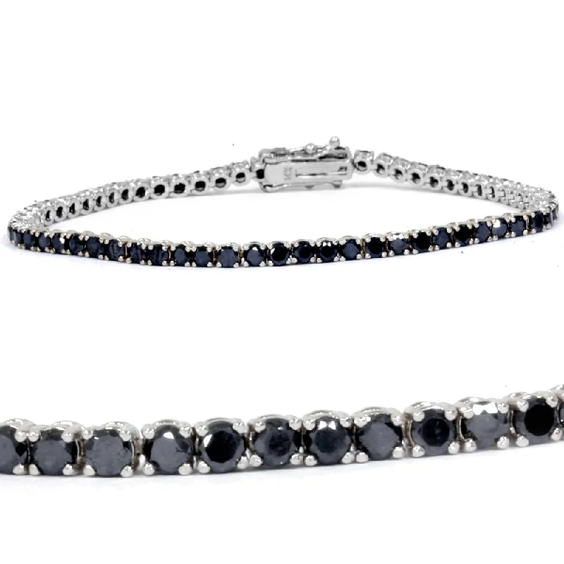 stylish bangles for women -3ct Black Diamond Tennis Bracelet 14K White Gold 7"