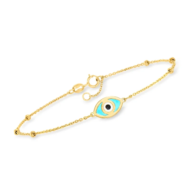 trendy bracelets for women -RS Pure by Ross-Simons Italian 14kt Yellow Gold Evil Eye Bracelet With Multicolored Enamel