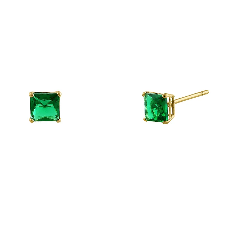 trendy statement earrings for women -trendy statement earrings for women -.36 ct Solid 14K Yellow Gold 3mm Princess Cut Emerald CZ Earrings