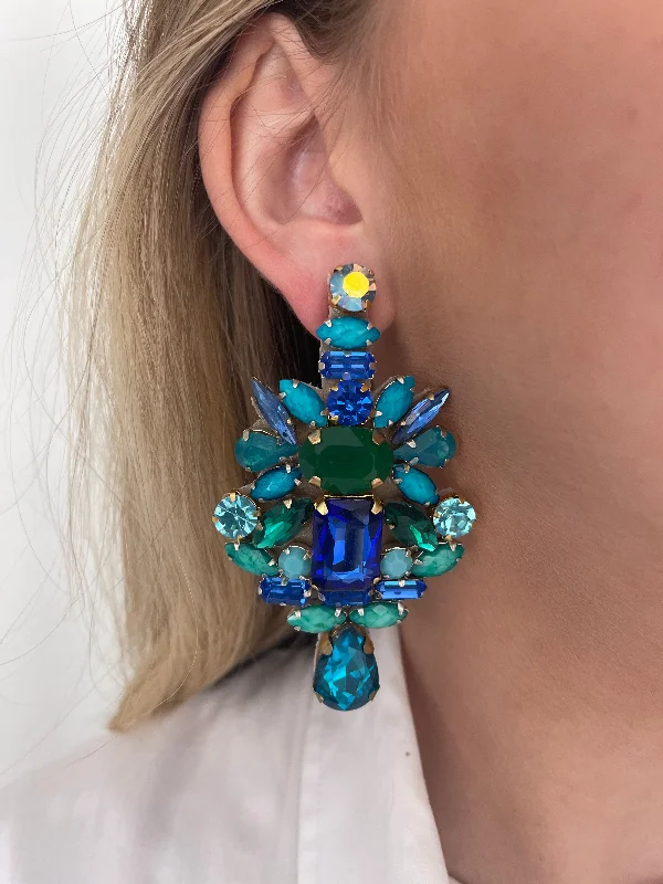 fashion gold earrings -luxury gemstone earrings for women -Blue & Green Delmar Earrings